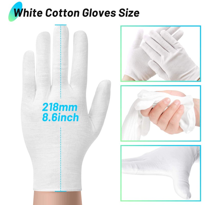 Cotton Gloves for Dry Hands, Paxcoo 20 Pairs Large White