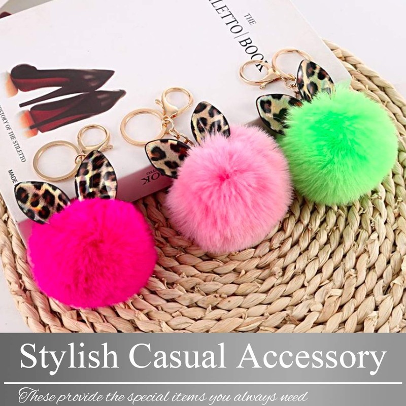 BUZZxSELECTION Women's Cat Ear Cat Leopard Print Keyring Charm Keychain