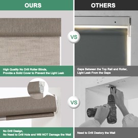 Tonature No Drill Light Filtering Roller Blinds Cordless Window Shades for Indoor Windows, Jacquard Fabric Pull Down Blinds for Home, Kitchen, Living Room, Office, Custom Size, Brown