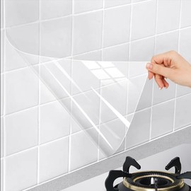 Clear Contact Paper Self Adhesive Wall Protector High Temperature Resistant Transparent Removable Film Cover Peel and Stick Kitchen Oil Proof Waterproof Wallpaper for Cupboard Door Wall Kitchen