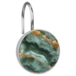 Marbling Shower Curtain Hooks,12 Pcs Rust Proof Glass Surface Stainless Steel Curtain Rings for Bathroom Bedroom Living Room Kitchen Home Shower Rods Decor