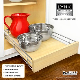 LYNK PROFESSIONAL® SELECT™ Pull Out Cabinet Organizer, 14" x 21" Slide Out Drawers for Kitchen Cabinets - Sliding Pull-Out Pantry Shelves – Home Shelf Organizers - Lifetime Ltd. Warranty, Wood Chrome
