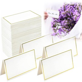 120Pcs Place Cards, BetterJonny Small Name Cards with Gold Foil Border 8.4x10.2cm Tent Place Cards for Table Seating Place Cards for Wedding Party Banquets Events