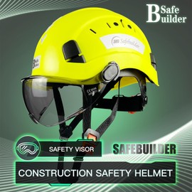SAFEBUILDER Safety Helmet Hard Hat with Visor Adjustable Lightweight Vented ABS Work Helmet ANSI Z89.1 Approved Ideal for Industrial & Construction (Fluorescent Yellow with Tinted Visor)