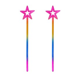 MOFALA 2PCS Star Wand, Children's Creative Handheld Pentagram Plastic Magic Wand, Role-Playing Enlightenment Toys, Educational and Creative Performance Props (Rainbow Color)