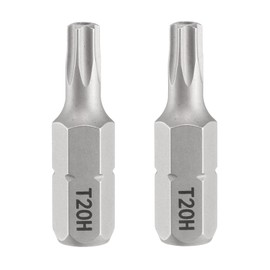 HARFINGTON 2pcs T20H Torx Screwdriver Bit 1/4" Hex Shank 25mm/1" Length Magnetic Star 6 Point Head Hex Bits S2 Steel Screw Driver Bit with Hole