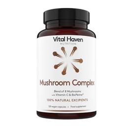 Mushroom Supplement - Lions Mane, Reishi, Cordyceps, Shiitake, Maitake, Chaga, Agaricus Blazei, Tremella with VIT C - UK Made