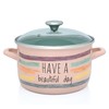 Have a Beautiful Day Vintage Enamel Stock Pot with Glass