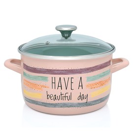 Have a Beautiful Day Vintage Enamel Stock Pot with Glass Lid (5.3-qt. (5 L))