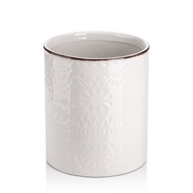 DOWAN Kitchen Utensil Holder, 7.2”Extra Large Farmhouse Utensil Holders for Countertop, White Ceramic Utensil Crock, Anti Slip & Scratch Cork Bottom, Utensil Holder for Kitchen Counter