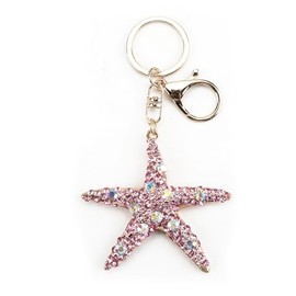 Starfish Keychain Womens Bling Keychains Diamond Key Charms for Women Girly Sparkling Keychains