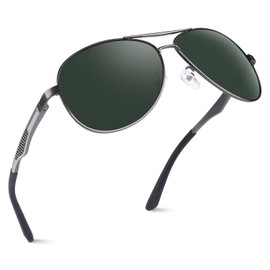 GQUEEN MOS1 Men's Polarised Aviator Sunglasses UV400 Aviator Aviator, Grey frame green mirrored lenses