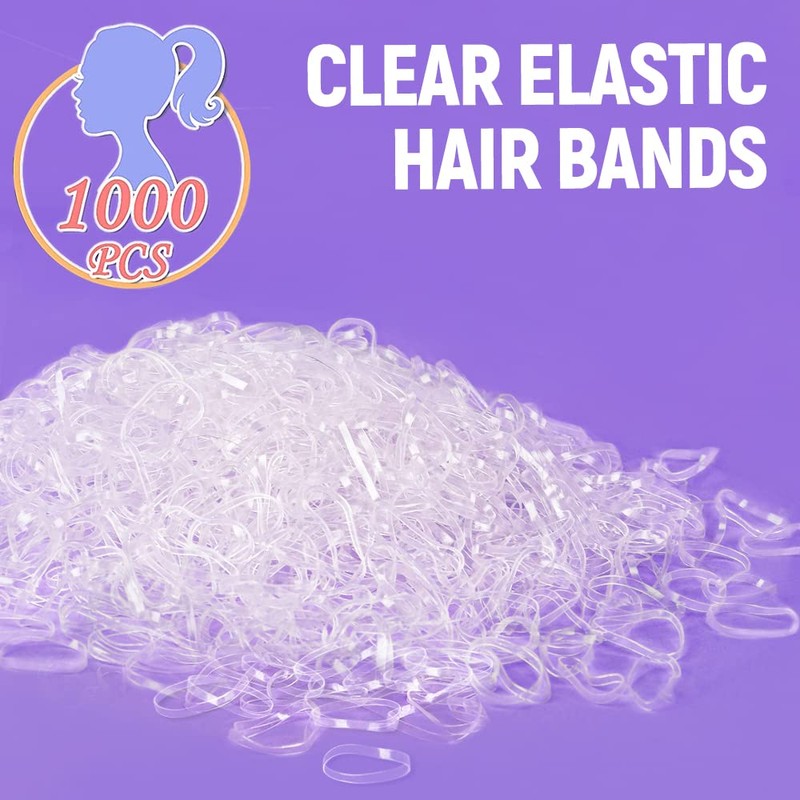 1000Pcs Clear Elastic Hair Bands, MORGLES Hair Elastics with Box,