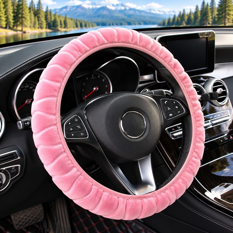Luxury Plush Steering Wheel Cover, Soft Short-Fur Winter Car Steering