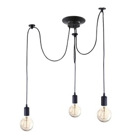 iDEGU Modern and Retro Pendant Light, 3 Arms DIY Spider Chandelier Creative Adjustable 150CM Vintage Ceiling Pendant Lamp Fixture with E27 Socket, Black (3 Light)