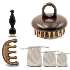 3 Pack Wooden Scalp Massager, Sandalwood Manual Head Massager Comb for Hair Growth, Wooden Gua Sha Tool for Body&Face, Wood Gua Sha Massager for Eye