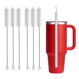 Straw Cleaner Brush in 6 PCS Extra Long 12 Inch, for 20/30/40 oz Water Bottles, Insulated Bottles, Cup and Tubes, 0.6 Inch Wide Stainless Steel Nylon Straw Cleaner Brush, Reusable