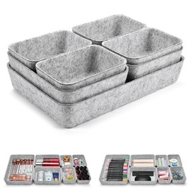 Eurhomewit Pack of 14 Felt Drawer Organiser, Drawer Insert, Office Drawer Organiser System, Dressing Table Organiser for Drawer, Office & Home Cupboard Storage Box Organiser, Light Grey