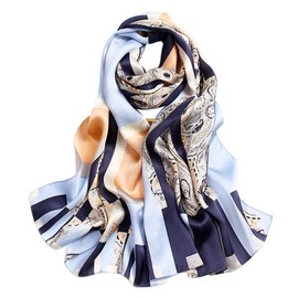 Bufanda larga de seda de morera 100% para mujer, con protector solar grande, bufanda y cuello, envolturas para el cabello con paquete de regalo, Azul claro, 67*21in