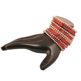 Touchstone "Colorful Bangle Collection Indian Bollywood Alloy Metal and Textured Maroon Wrist Beautifier Designer Jewelry Bangle Bracelets. Set of 18. in Antique Gold Tone for Women