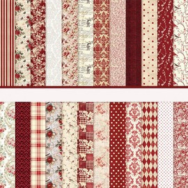 Scrapbook Paper Flower Pattern Double-Sided Scrapbook Craft Paper, 24 Patterns 24 Sheets Scrapbooking Paper Motif Paper, Decoupage Paper Decorative Paper (Red, 30.5 x 30.5 cm / 12 x 12 inches)
