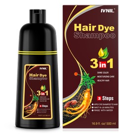 Ivnil Chestnut Brown Hair Dye Shampoo 3 in 1 Hair Color for Women & Men - Herbal Ingredients Color in Minutes 500ML