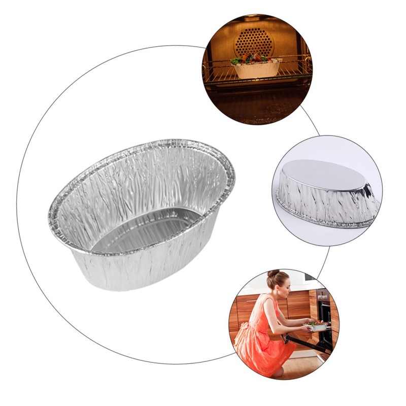 COLLBATH 125Pcs Oval Tinfoil Bowls Baking Trays Stackable Storage for