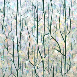 DKTIE Nature Pattern Rainbow Window Film Decorative Stained Glass Window Film Static Cling Films Easy Apply Removable Comes with Tools (U1747-rainbow, 35.4" x 78.7")