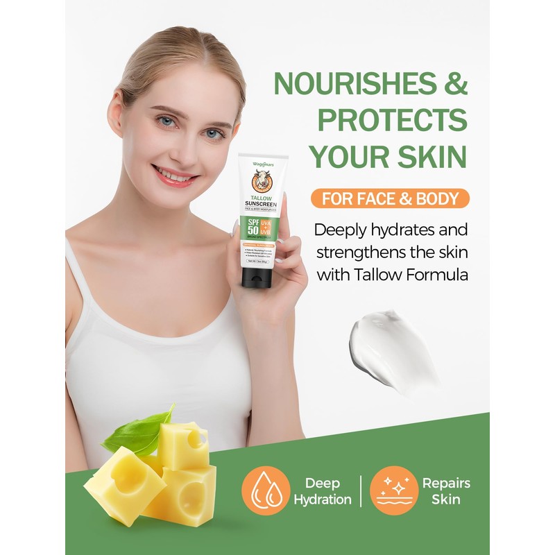 Beef Tallow Sunscreen SPF 50 - Non-Toxic Natural Mineral Sunscreen