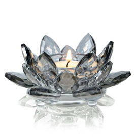 Black Crystal Lotus Tea Candleabra Glass Votive Candlesticke Lotus Candle Holder Stand Table Centerpiece for Birthday Christmas Wedding Wedding Table Decoration (1 PC, Black)
