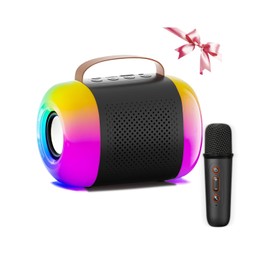 E-SMARTER Mini Karaoke Machine 1 Microphone, Bluetooth 5.3 Kids Karaoke Machines Portable with Dazzling Light Modes & Voice Changer, Boys Girls Toys for 3-12 years old for Kids, Black