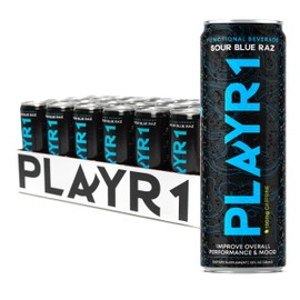 PLAYR1 Functional Hydration Drink with Caffeine, Vitamins, Calming, Flavored Beverage, Non-Carbonated, No Artificial Sugars, Colors, or Flavor (Sour Blue Raz)