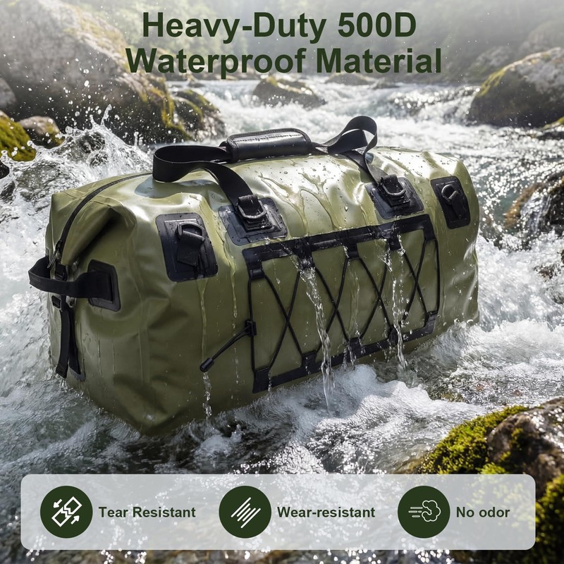 Waterproof Duffel Bag, 70L Large Motorcycle Dry Backpack, Heavy-Duty Roll