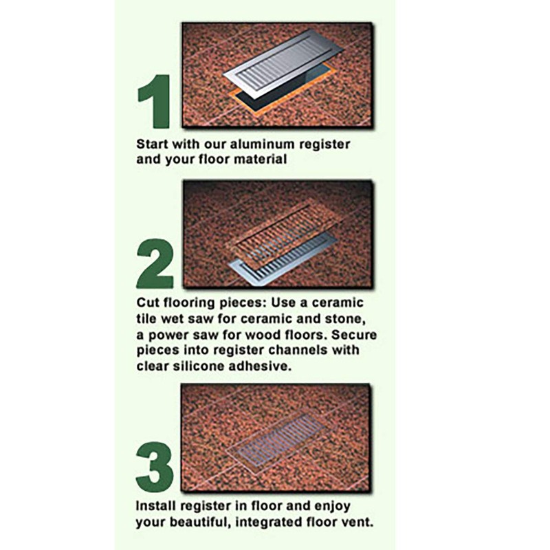 Chameleon 4"x12" 3/8" Thick Floor Vent Registers Matching Floor Tile