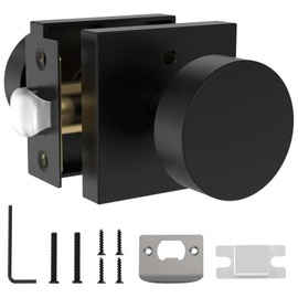 Encreese Passage Door Knobs Interior with Lock, Square Reversible Door Lock Door Handles for Passage, Access, Matte Black
