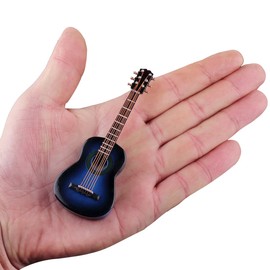 Dselvgvu Wooden Miniature Guitar with Stand and Case Mini Musical Instrument Replica Collectible Miniature Dollhouse Model Home Decoration (Classic Guitar:Blue, 3.93"x1.42"x0.56")