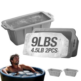 XL Ice Block Mold for Cold Plunge (2 PCS) - Can Make 9 LBS Ice Cube, Reusable Ice Cube Trays for Indoor & Outdoor, Gray