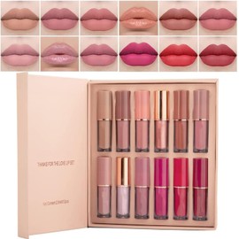 Set de Labiales 12 Piezas, Set de Brillo Labial Mate para Mujer Brillo de Labios,Impermeable,Larga Duración,No Desvanece,Textura cremosa,Fórmula Hidratante, Caja de regalo, El mejor regalo