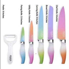Unbranded Multi-color Stainless Steel Knife Set - 7 Pcs Kitchen Knife Set w/Acrylic Stand