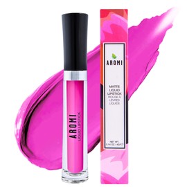 Aromi Bright Pink Matte Liquid Lipstick | Long-Lasting, Magenta Lip Color for Women, Vegan, Blue Undertones, Fuchsia (Pink Peonies)