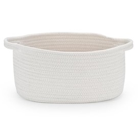 Happyiren Cesta de cuerda de algodón tejida mediana con asa, cesta de regalo decorativa vacía para baby shower, graduación, día del padre, cuarto de bebé, almacenamiento de 13 pulgadas de diámetro x 8 pulgadas de ancho x 6 pulgadas de alto