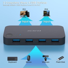 BENFEI 4 Ports USB 3.0 Switch between 2 Computers