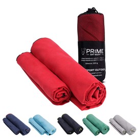 Prime Art Wood® Microfibre Hand Towels Set of 2 (70 x 140 cm and 40 x 80 cm) Quick-Dry, Extremely Absorbent, Ultralight Travel Towel Set with Bag - Ideal for Outdoor, Travel, Camping, red