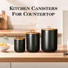 JOJUNO Black Ceramic Canister Set with Wooden Lid, 3-Piece Airtight