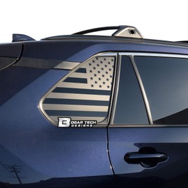 Bogar Tech Designs - Precut American Flag Rear Side Quarter Window Decals Compatible with Toyota Rav4 2019-2025, Matte Black