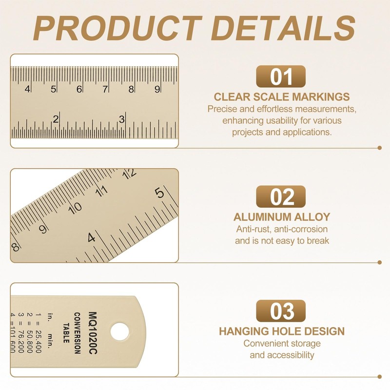 sourcing map 2pcs Metal Straight Ruler 30cm Metric SAE Aluminum