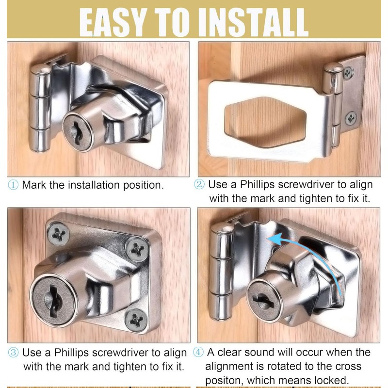 Litensh 3 Inch Right Angle Hasp Lock with Key Alike,