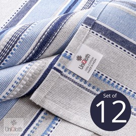 UniQloth Set of 12 Cloth Dinner Napkins Cotton- Soft Durable Washable Reusable Table Dinner Napkins for Hotel Restaurant Weddings Event Parties Everyday Use - Salsa Stripe Dinner Napkins 18x18 Blue