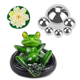 Fosoloni Mini pond decoration set swimming frog with 6 decorative balls, swimming balls, silver and 2 pieces lotus flower for mini pond, patio pond, zinc tubs, solar fountain, garden, balcony, ponds