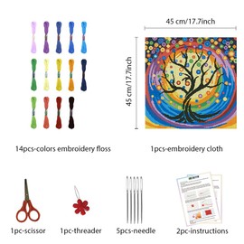 FREEBLOSS Cross Stitch Kits for Adults Tree of Life Stamped Full Range of Cross Stitching Pre Printed Cross Stitch Patterns Cross Stitch Wall Hanging Kit Embroidery Kit for Beginners 45x45cm